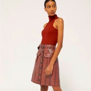 UO XS Red Snakeskin Finley Button Front Skirt